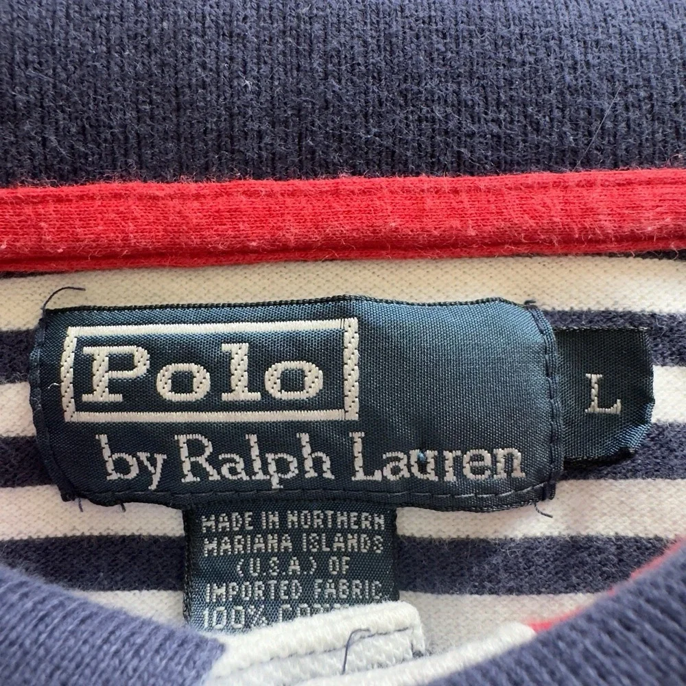 Vintage Y2K Polo Ralph Lauren Striped Polo Shirt Navy White Size L
